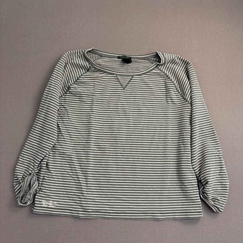 Lauren Jeans Co Ralph Lauren Grey White Striped Raglan Long Sleeve Top XL